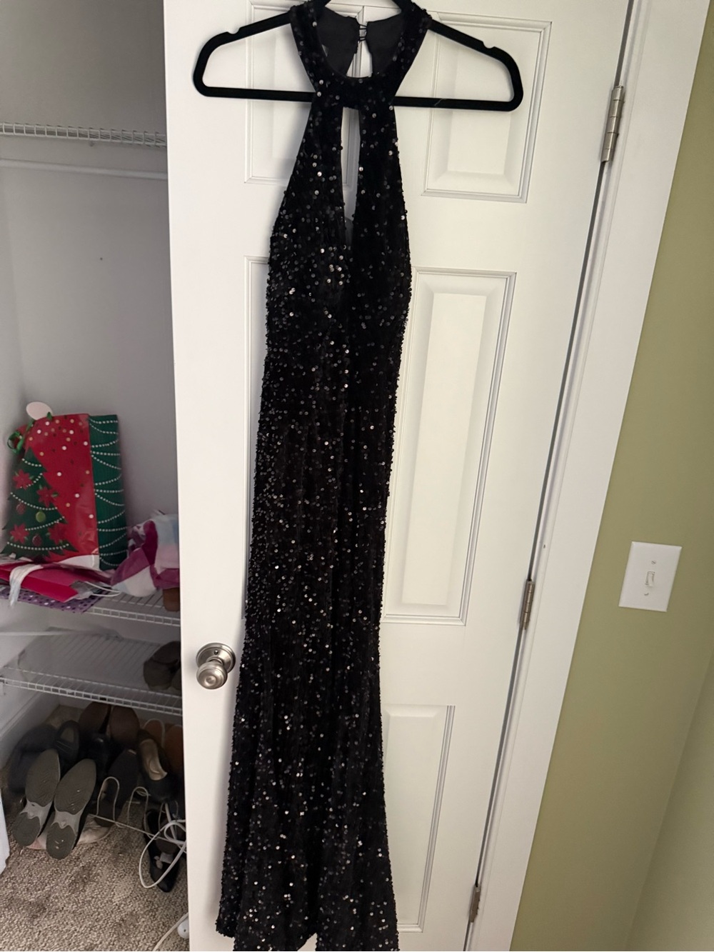 Black Sequin Halter Prom Gown